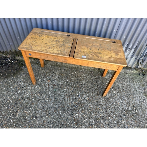 76 - Vintage double school desk, 132cm wide