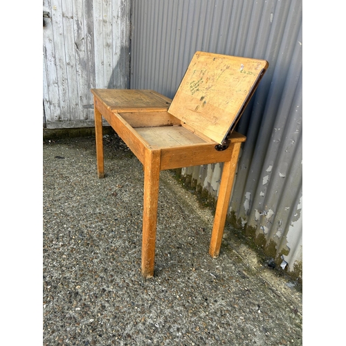 76 - Vintage double school desk, 132cm wide