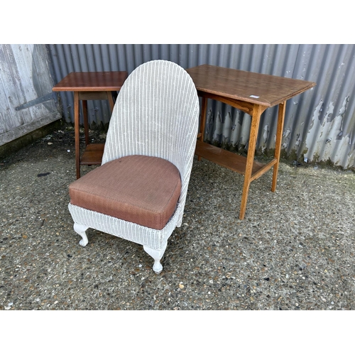 78 - 2 oak occasional tables and white bedroom chair