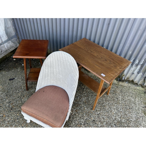 78 - 2 oak occasional tables and white bedroom chair