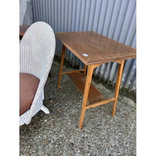 78 - 2 oak occasional tables and white bedroom chair