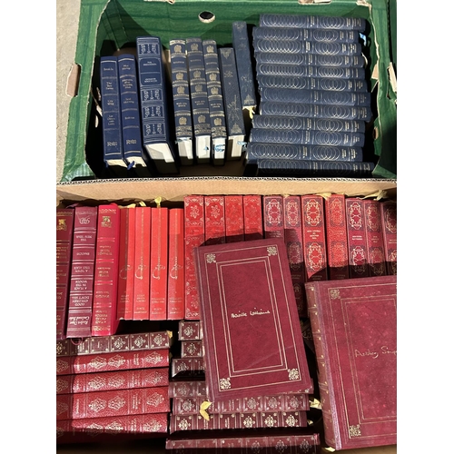 83 - 8 trays of assorted leather bound books, including Dickens complete works