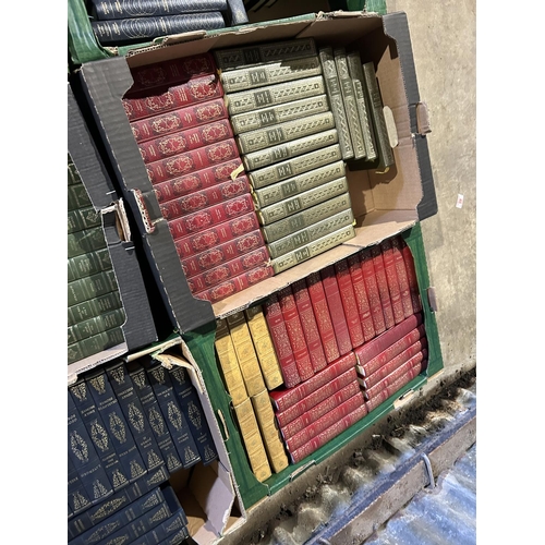 83 - 8 trays of assorted leather bound books, including Dickens complete works