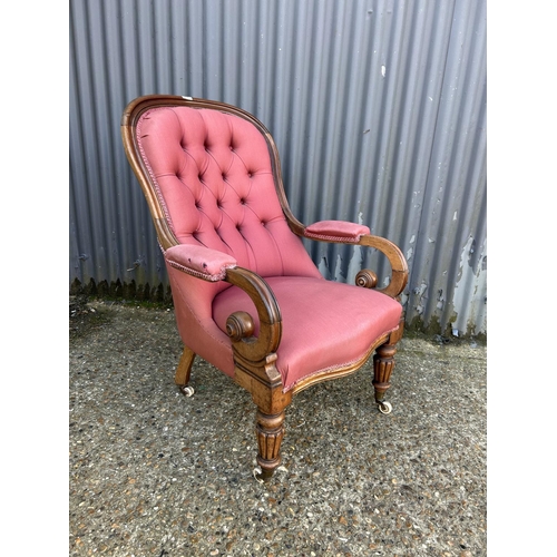 88 - Victorian red button back saloon chair