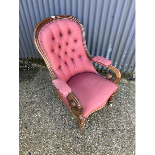 88 - Victorian red button back saloon chair