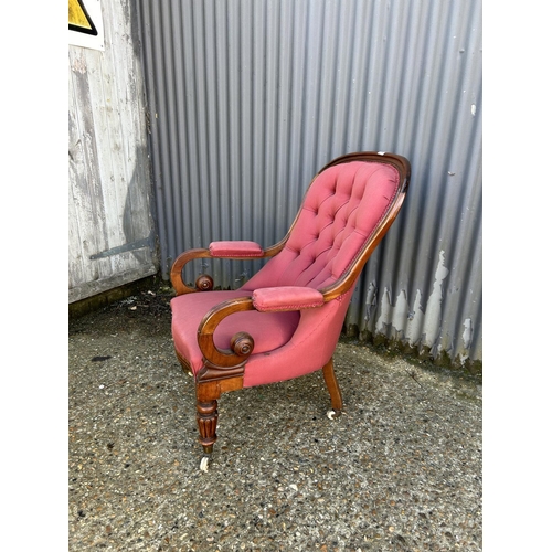 88 - Victorian red button back saloon chair