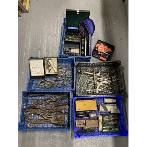 996 - Five trays of vintage surgical instruments and equipment