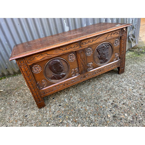 3 - A carved oak blanket box 98x42x5