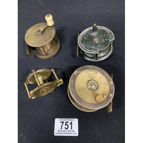 751 - Four small vintage fishing reels