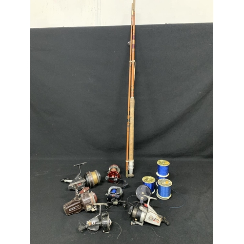 521 - Arum Fishing rod, 7 reels and fishing line