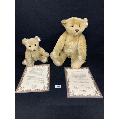 680 - Two Limited Edition Steiff Button in ear 1906 and 1907 replica Teddy Bears with certificates, unboxe... 