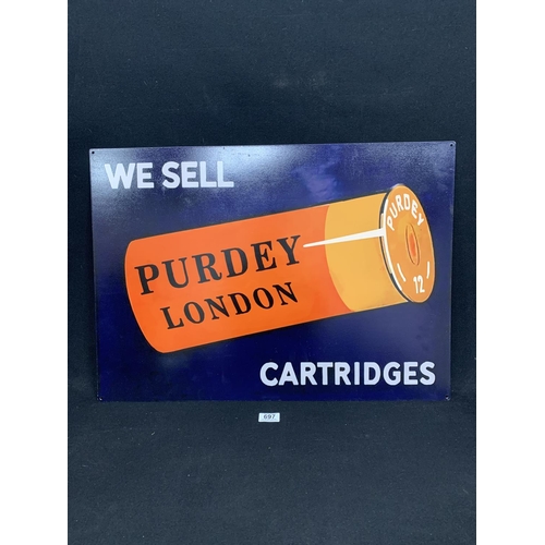 697 - Metal Purdey Cartridge Sign 70 x 50 cms