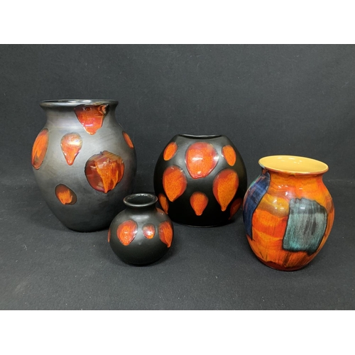 708 - Three Poole Pottery Galaxy pattern Vases tallest 25 cms and Poole Pottery Gemstones Vase (no damage)