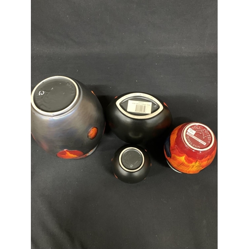 708 - Three Poole Pottery Galaxy pattern Vases tallest 25 cms and Poole Pottery Gemstones Vase (no damage)