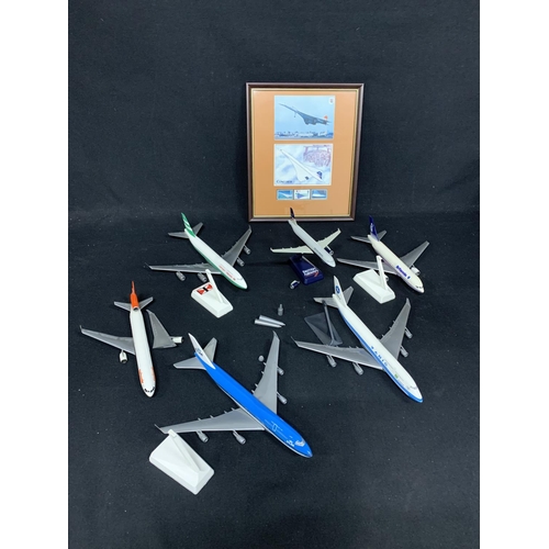 729 - Model Airline  planes and Commemorative Concorde Stamp frame