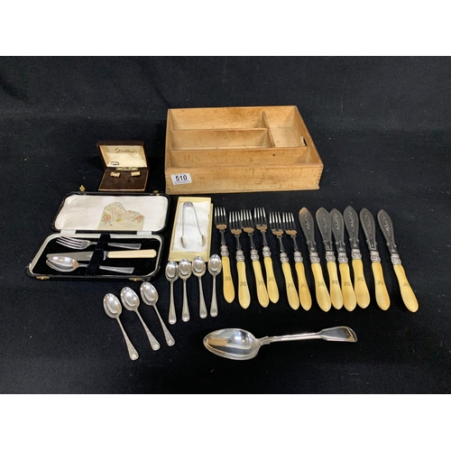 510 - Bone handled fish set, Christening Set and cutlery