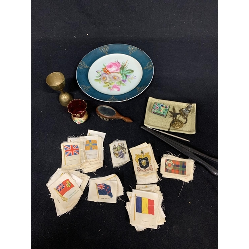 702 - 75 Cigarette Silks, decorative wall plate and sundry items