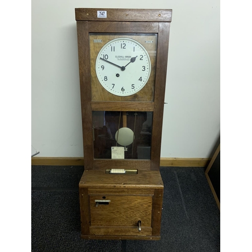 747 - A Gledhill-Brook Clocking in Clock with cabinet key, winding key and pendulum, working order