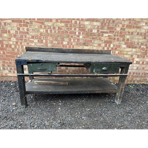 93 - A very large industrial workbench  / desk with two drawers 183 x80x77