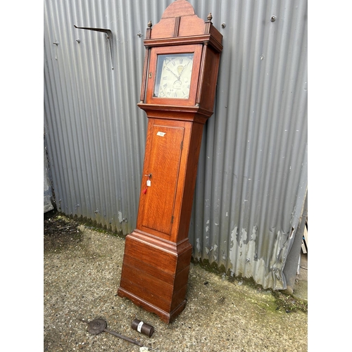97 - An oak longcase clock by Faversham maker with movement, pendulum and weight