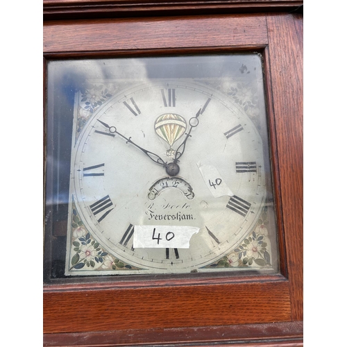 97 - An oak longcase clock by Faversham maker with movement, pendulum and weight