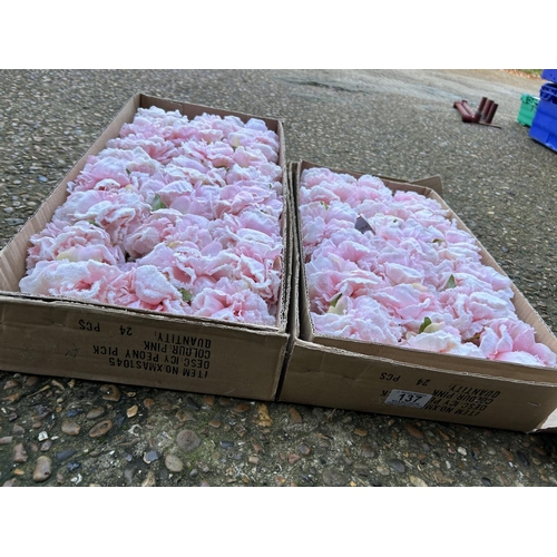 137 - Two trays of new artificial snowy pink peony