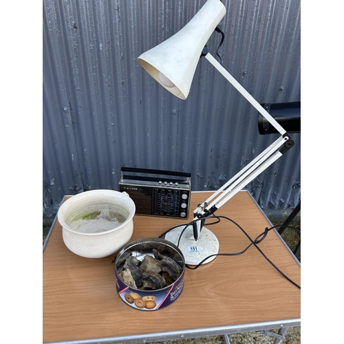 151 - Anglepoise lamp, radio, stones and chamber pot