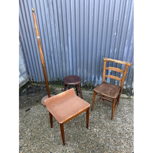 175 - Chapel chair, retro stool, lamp and kitchen stool