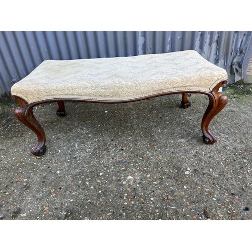 19 - A Victorian Rosewood dressing stool/window seat on heavy cabriole legs with beige upholstered seat 1... 