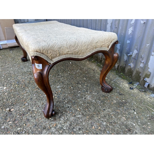 19 - A Victorian Rosewood dressing stool/window seat on heavy cabriole legs with beige upholstered seat 1... 