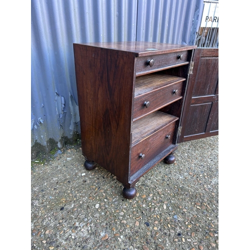 21 - A Victorian hardwood cabinet, single door enclosing 3 fitted drawers 40x32x60