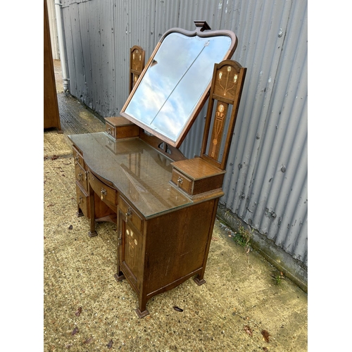 245 - Shapland & Petter, Barnstaple, a walnut kneehole dressing table circa 1900, Art Nouveau inlaid with ... 