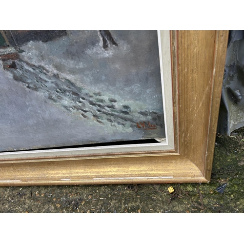 4 - A gilt framed oil of a wintery scene 120x100