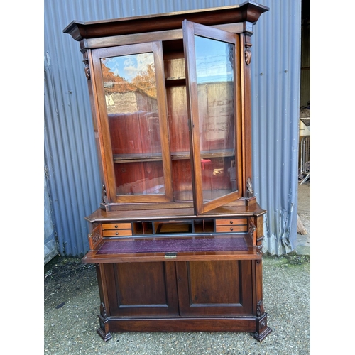 40 - A victorian mahogany glazed secretaire bookcase cupboard 125x50x220