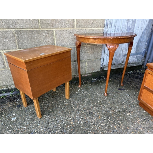 50 - A retro sewing box and a hall table