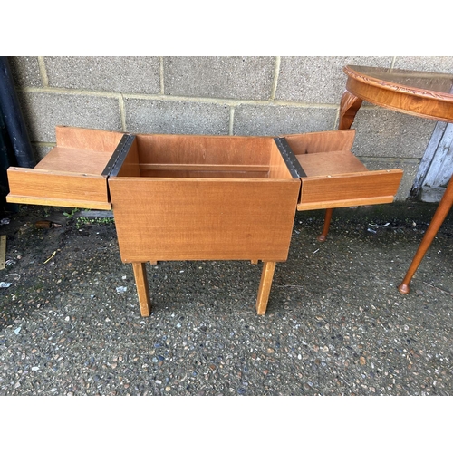 50 - A retro sewing box and a hall table