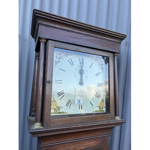 70 - An oak cased longase clock by Midhurst maker, with pendulum and 2 weights