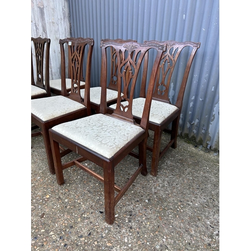 85 - A set of six antique mahogany dining chairs with beige upholstered drop in seats