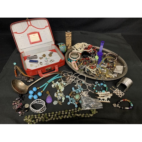 354 - Vintage writing case and tray of costume jewellery etc