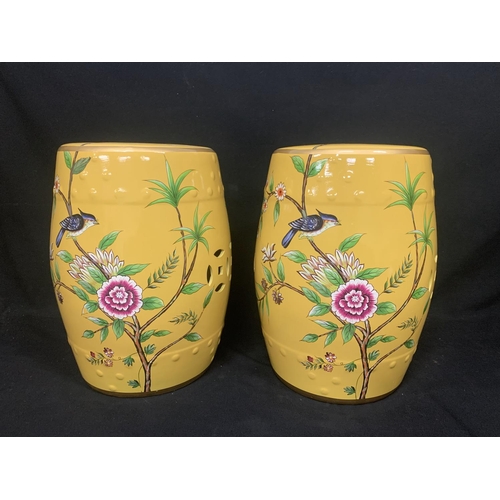 424 - Chinese porcelain garden seats, yellow bird pattern , height 46cms