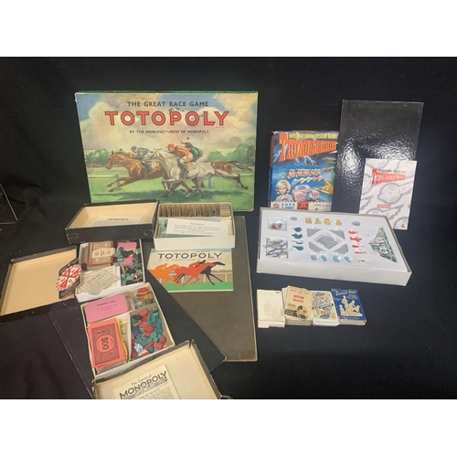 604 - Vintage Thunderbirds game, Totopoly and Monopoly plus playing cards