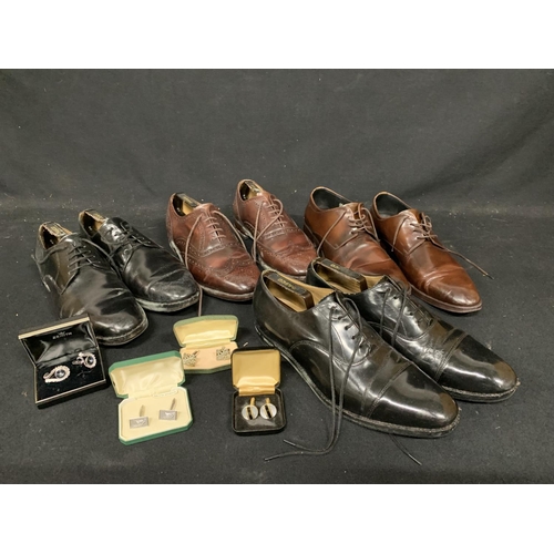 797 - Four Pairs of vintage gents leather shoes size 91/2 - 10 and four pairs of boxed Cufflinks