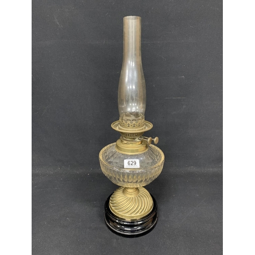 629 - Victorian Brass and Cut Glass oil lamp height 56 cms