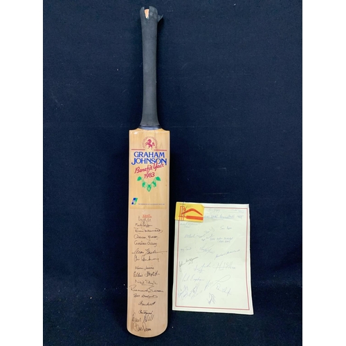 643 - Signed Cricket Bat both sides by Kent, Essex and Yorkshire 1983 cricket teams and Aboriginal Cricket... 