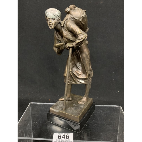 646 - Signed bronze of old man water carrier height 24 cms