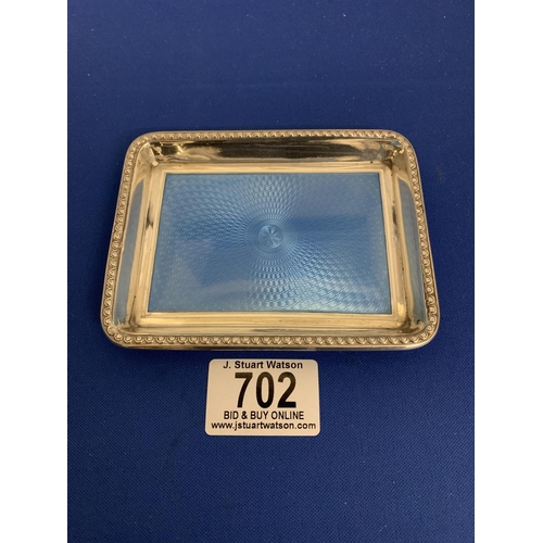 702 - Hallmarked Silver & Blue Enamel Pin Tray 11.5 x 9 cms, no damage, 4.56 ozt