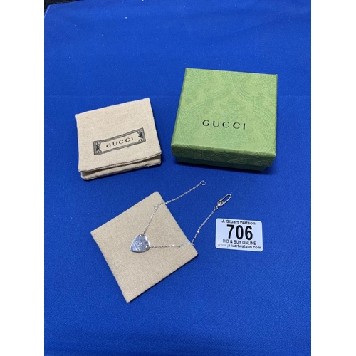 706 - Hallmarked Silver Gucci Heart Necklace in Gucci Box