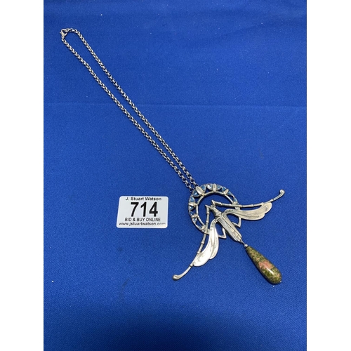 714 - An unusual White Metal Pendant on Chain, 11 cms wide