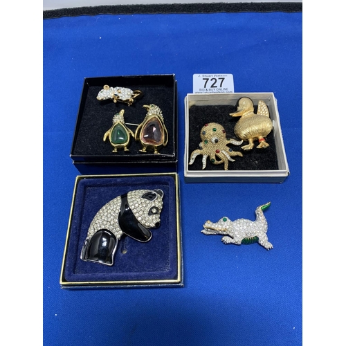 727 - Six Vintage enamel and Jewelled Animal Brooches