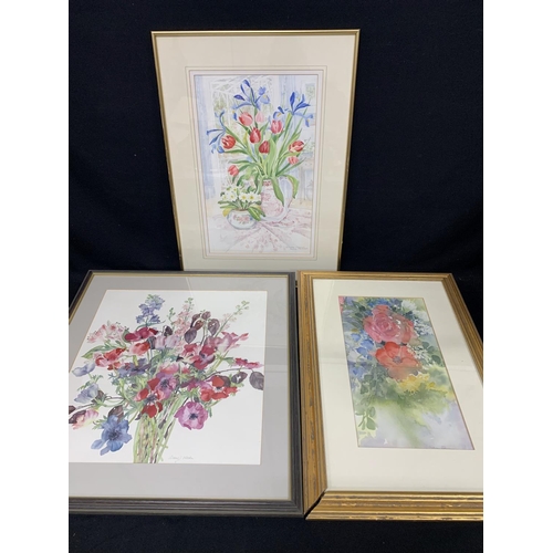 475 - 3 Watercolours: Jugs of flowers and flowers by Mary Farrier and Anemones by Mary Wooden (3)